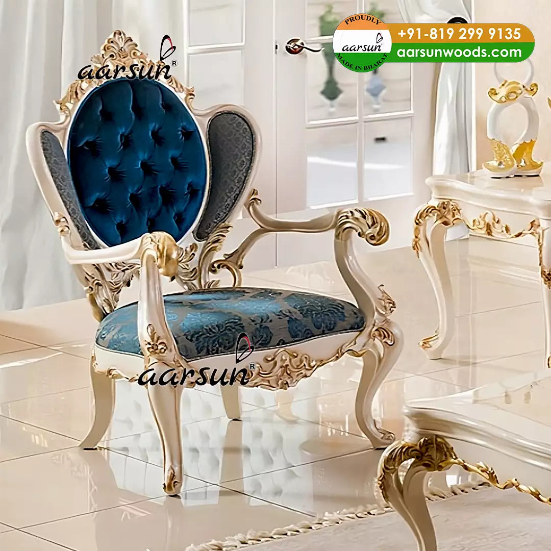 Royal White Finish Sofa Set with Golden Highlights