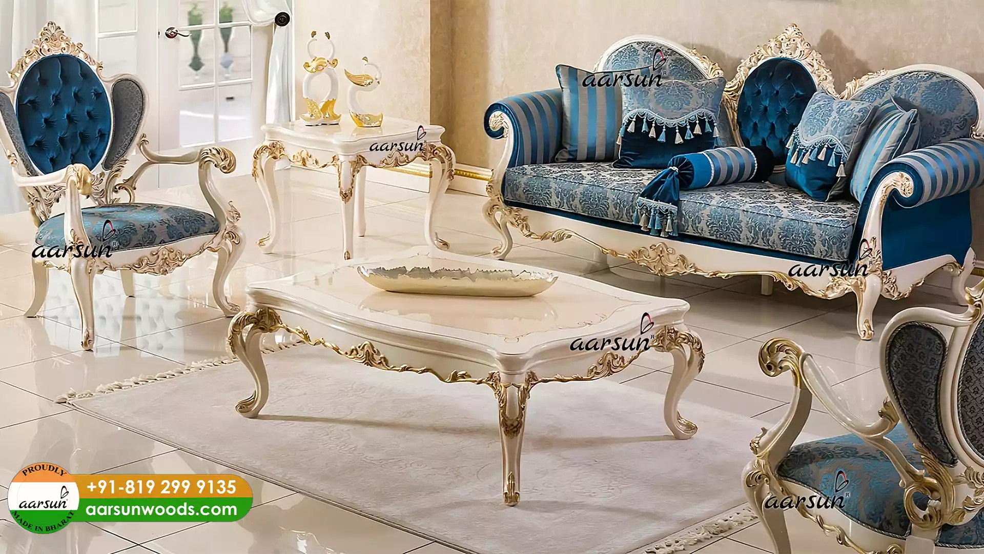 Royal f2movies White Finish Sofa Set with Golden 2025