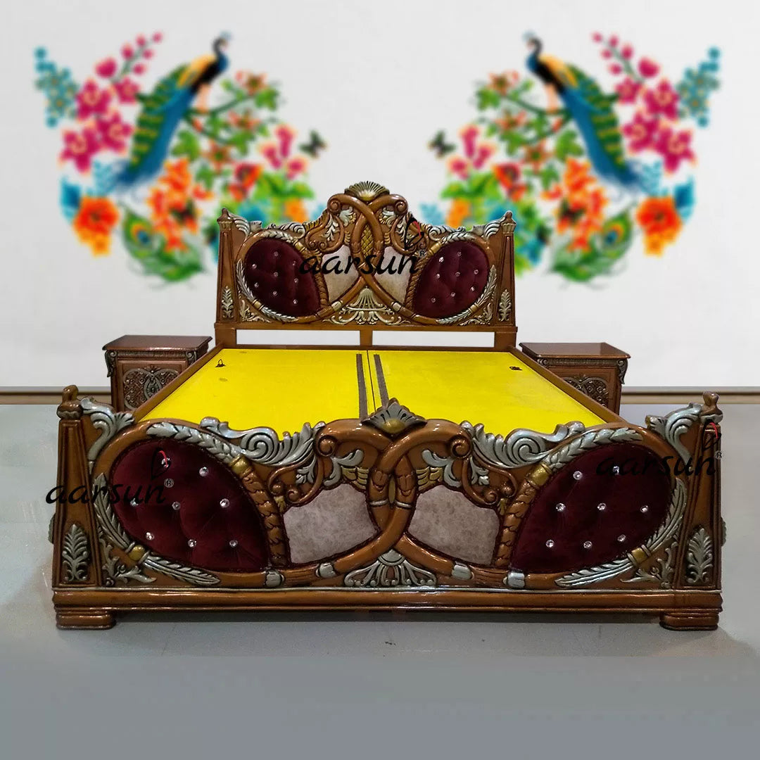 Royal Wooden Bed - Copper Polish with Silver Highlights YT-129