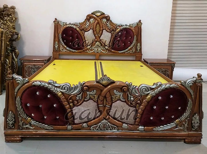 Royal Wooden Bed - Copper Polish with Silver Highlights YT-129