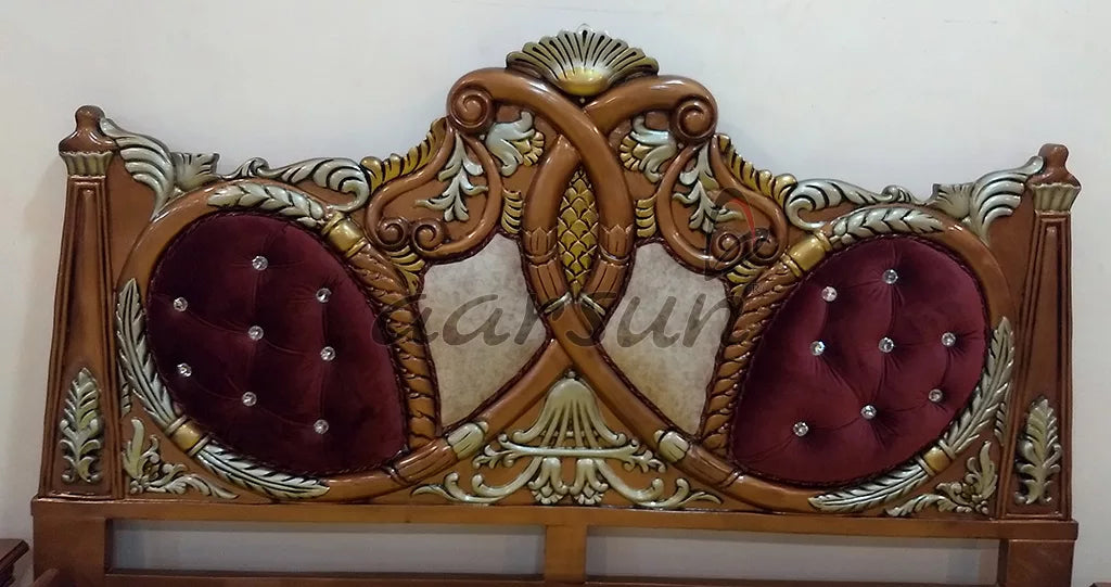 Royal Wooden Bed - Copper Polish with Silver Highlights YT-129