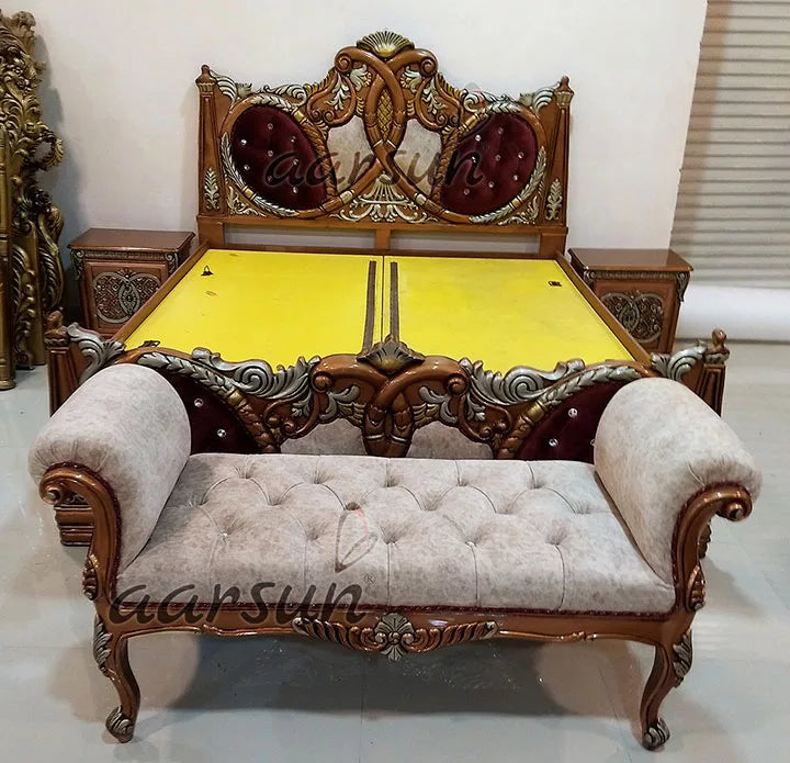 Royal Wooden Bed - Copper Polish with Silver Highlights YT-129