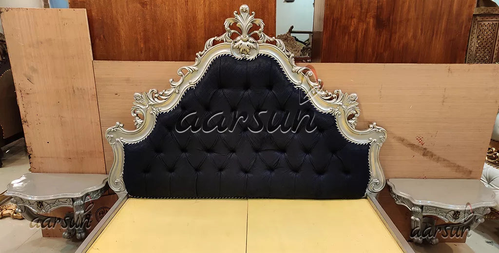 Hand-carved Silver Wooden Bed Premium Quality Wood YT-185