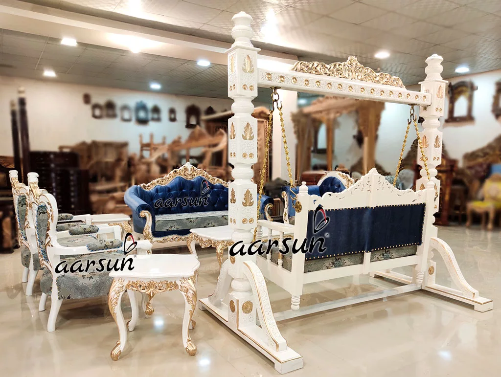 Sofa Set with Swing in vumoo White Gold Finish  2025