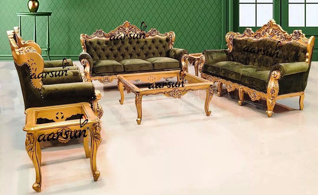 Teak Classic Royal Sofa Pista Green Fabric YT-227