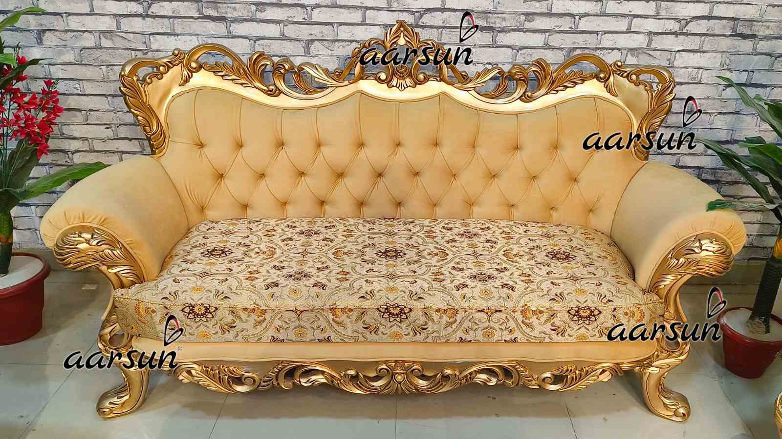 Teak Wood washington post Sofa Set with Antique Gold Paint 2025