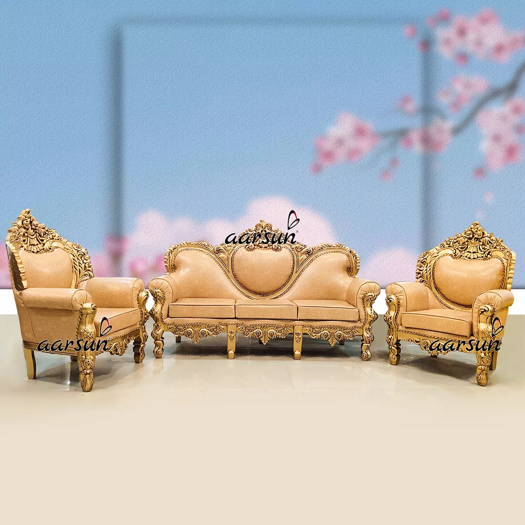 Gold Royal ducksters Sofa Set 5 Seater in Teak Wood 2025