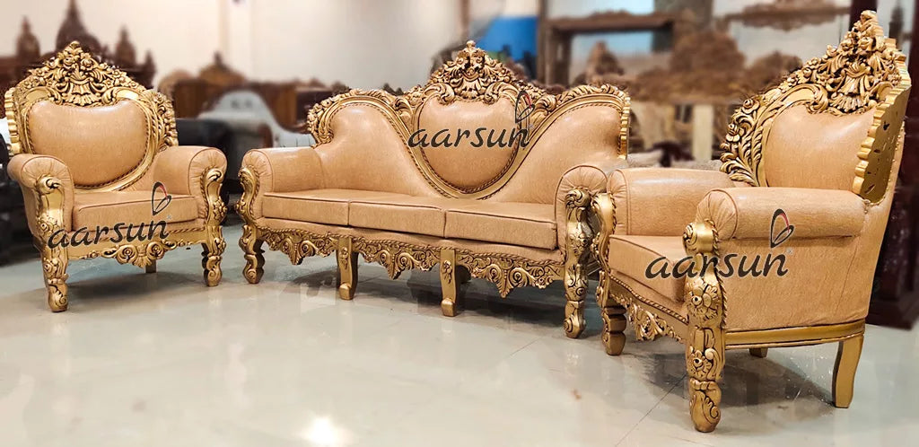 Gold Royal Sofa Set 5 Seater in Teak Wood YT-238