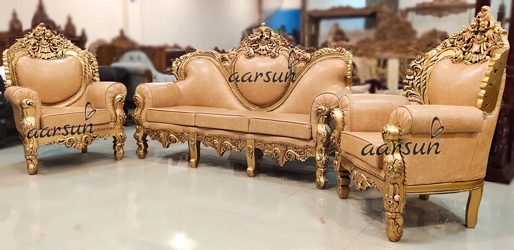 Gold Royal ducksters Sofa Set 5 Seater in Teak Wood 2025