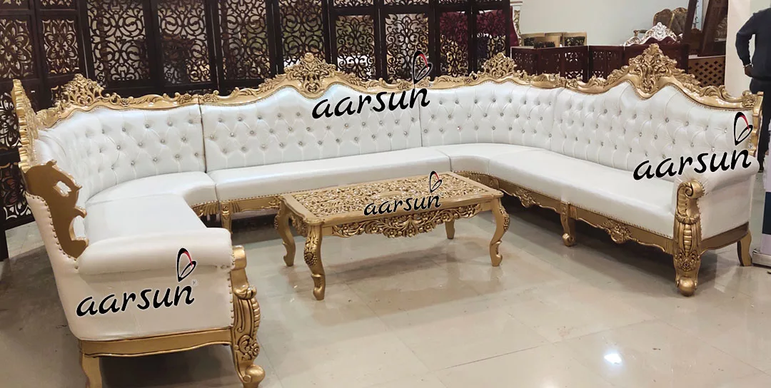 U Shape noodlemag Sofa Set in Gold Finish 2025