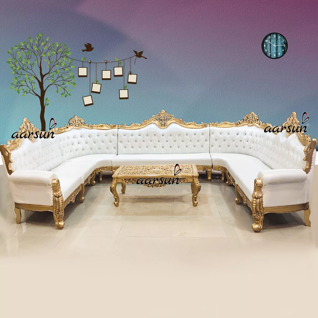 U Shape noodlemag Sofa Set in Gold Finish 2025