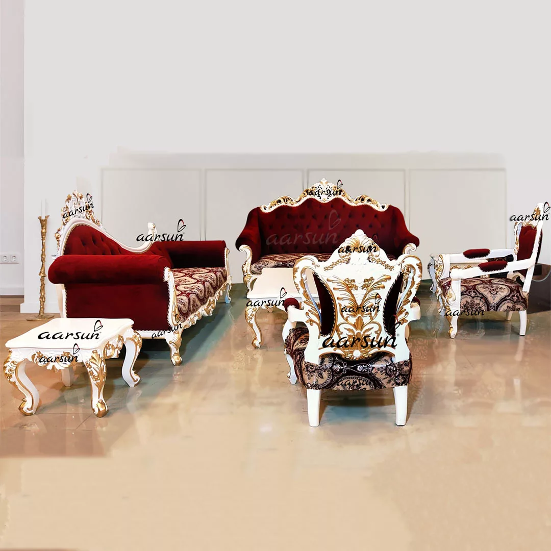 White buffstream Gold 8 Seater Sofa Set in Teak Wood  2025