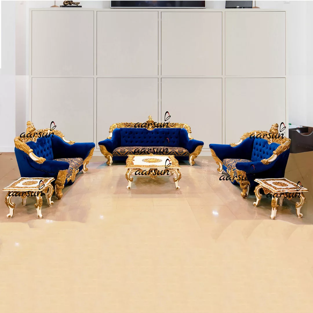 Exquisite revolver news Sofa Set in White &amp; Gold Double Carved 2025