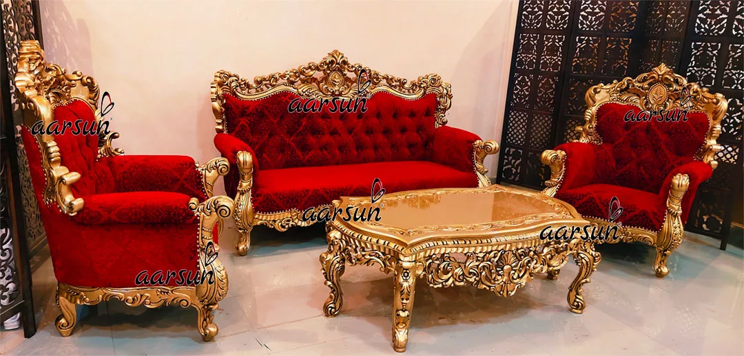 Ultra Royal revolver news Sofa Set in Red &amp; Gold  2025