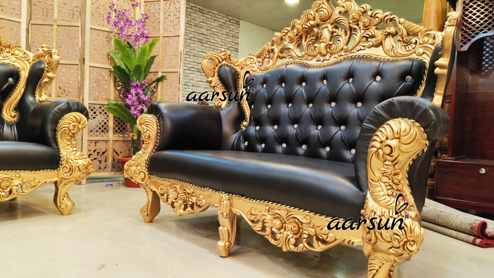 Latest Carved soap2day Sofa Set in Gold Polish  2025