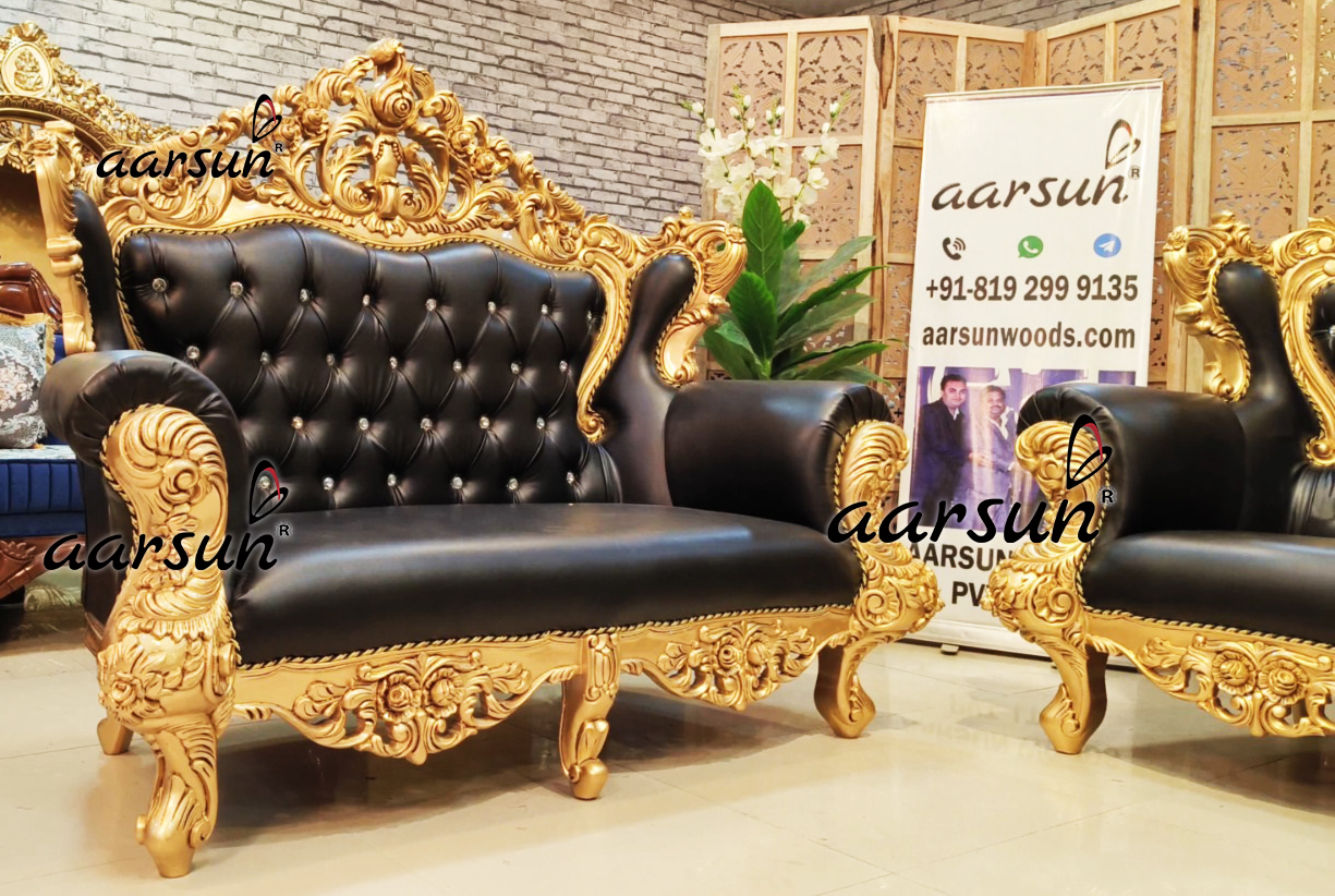 Latest Carved soap2day Sofa Set in Gold Polish  2025