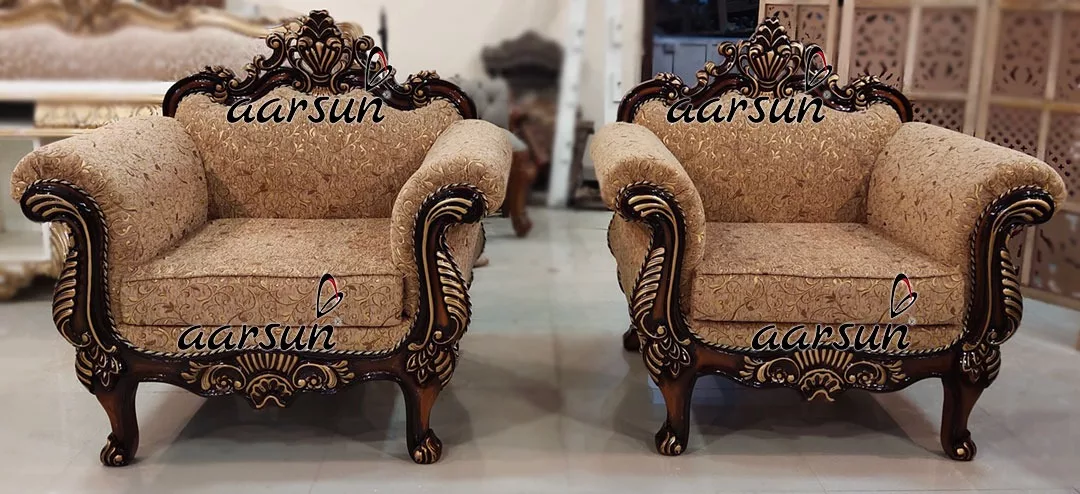 Classic uhmegle Triple Shade Sofa Set Carved in Teak Wood by Indian Craftsmen