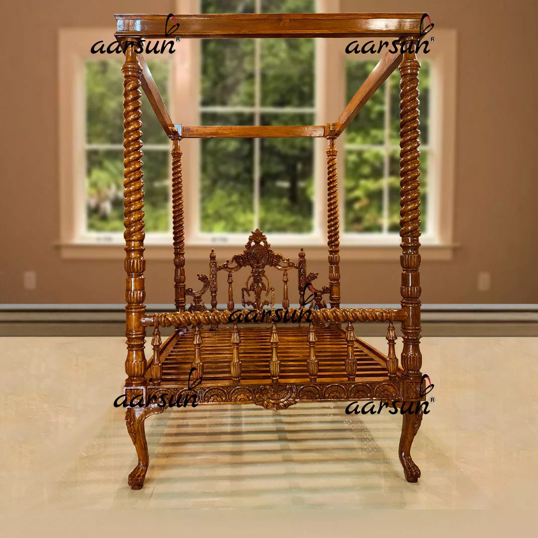 Wooden Poster Bed Teak Wood in Natural Finish YT-191