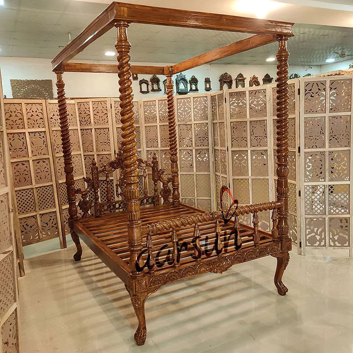 Wooden Poster Bed Teak Wood in Natural Finish YT-191