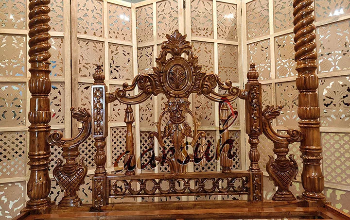 Wooden Poster Bed Teak Wood in Natural Finish YT-191