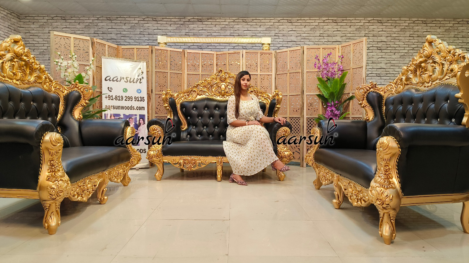 Latest Carved soap2day Sofa Set in Gold Polish  2025