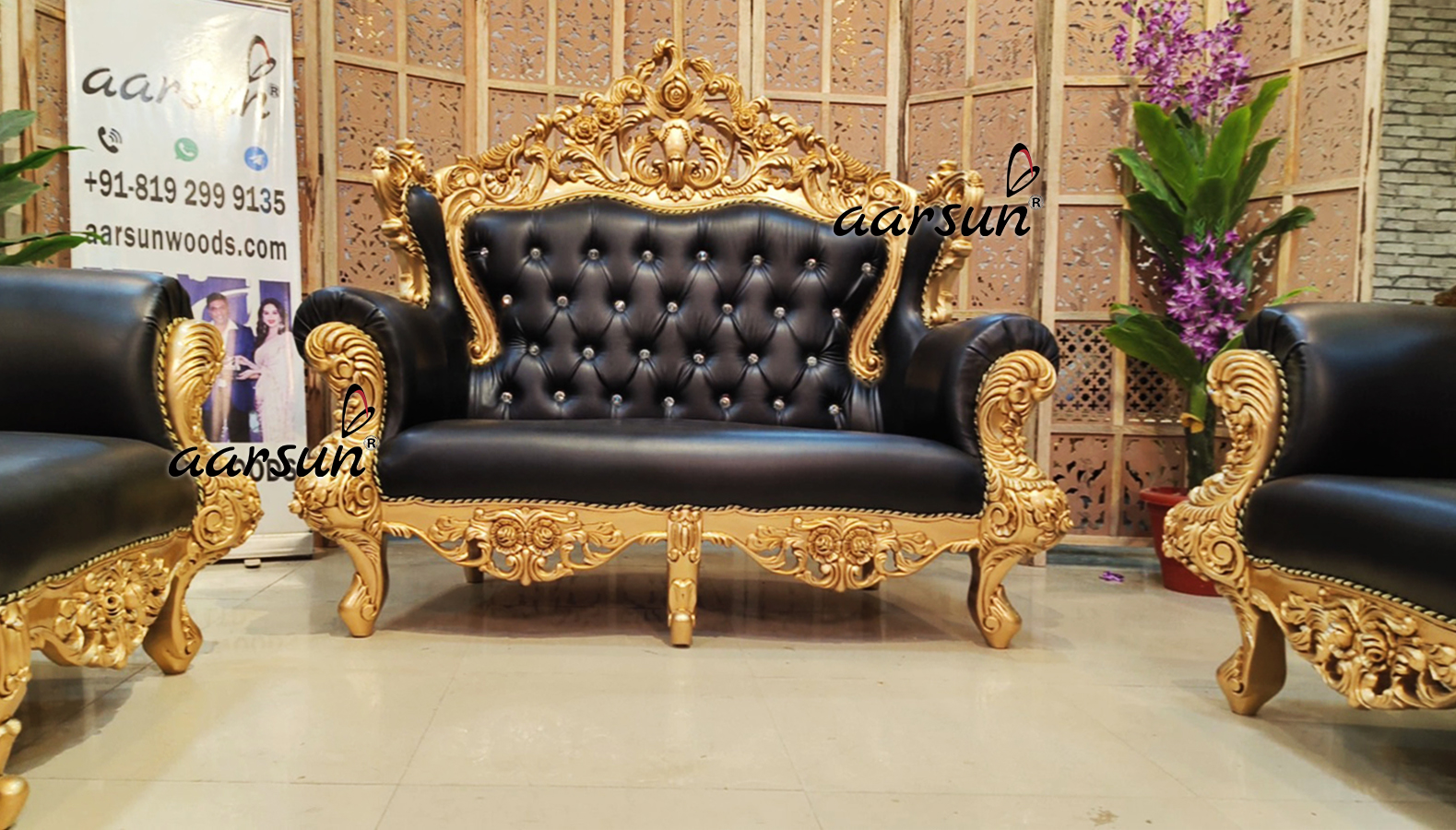 Latest Carved soap2day Sofa Set in Gold Polish  2025