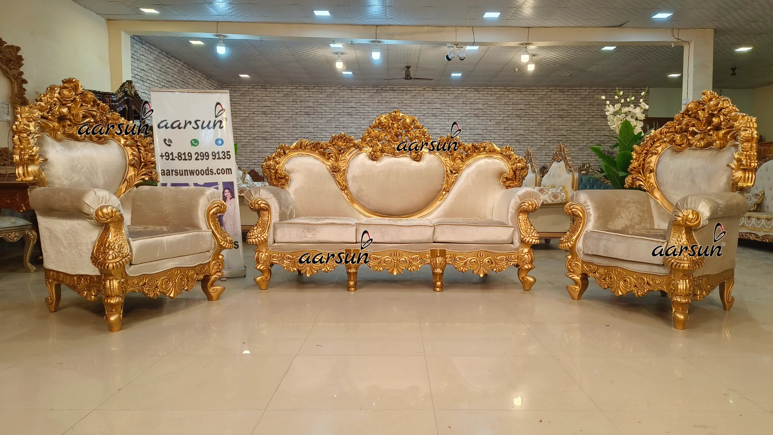 Antique Gold 1337 to 5 Seater Sofa Set - Aarsun