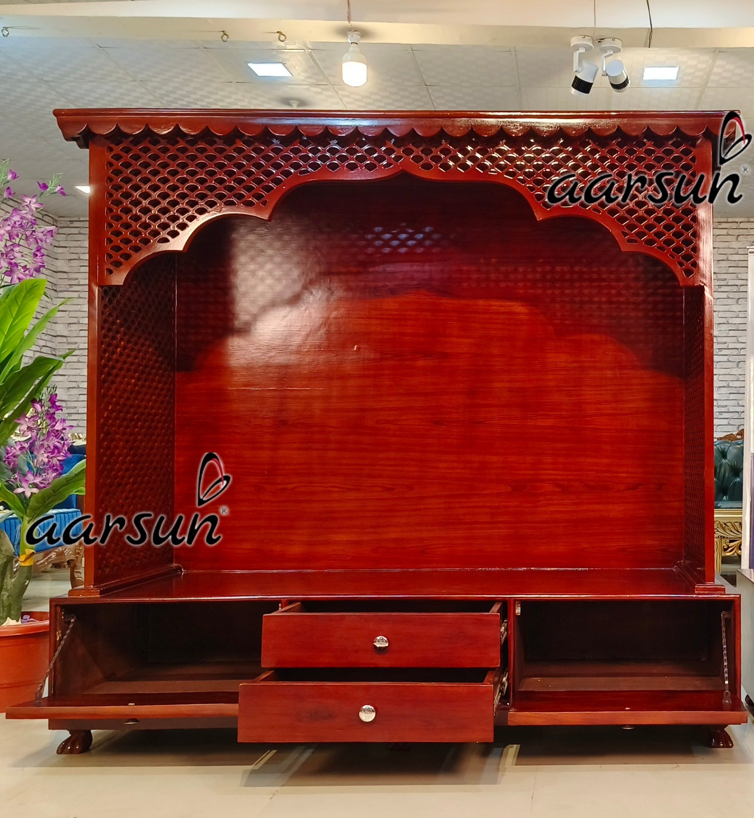 Modern Pooja Mandir for home Wooden Jali design