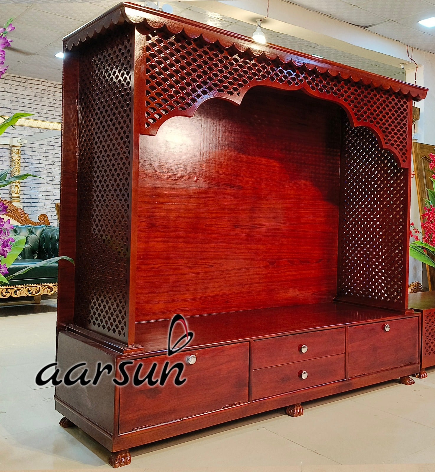 Modern Pooja Mandir for home Wooden Jali design
