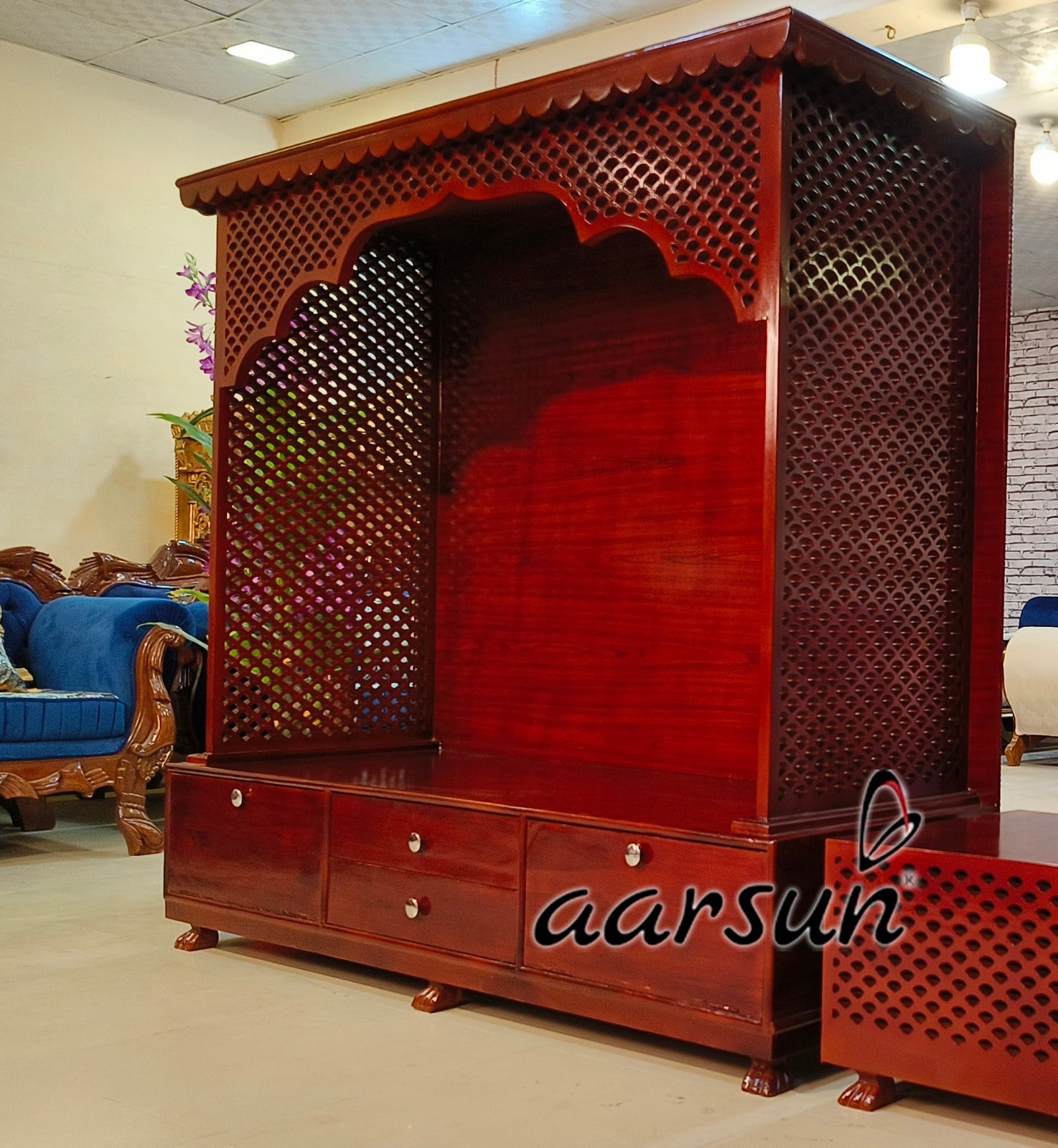 Modern Pooja Mandir for home Wooden Jali design