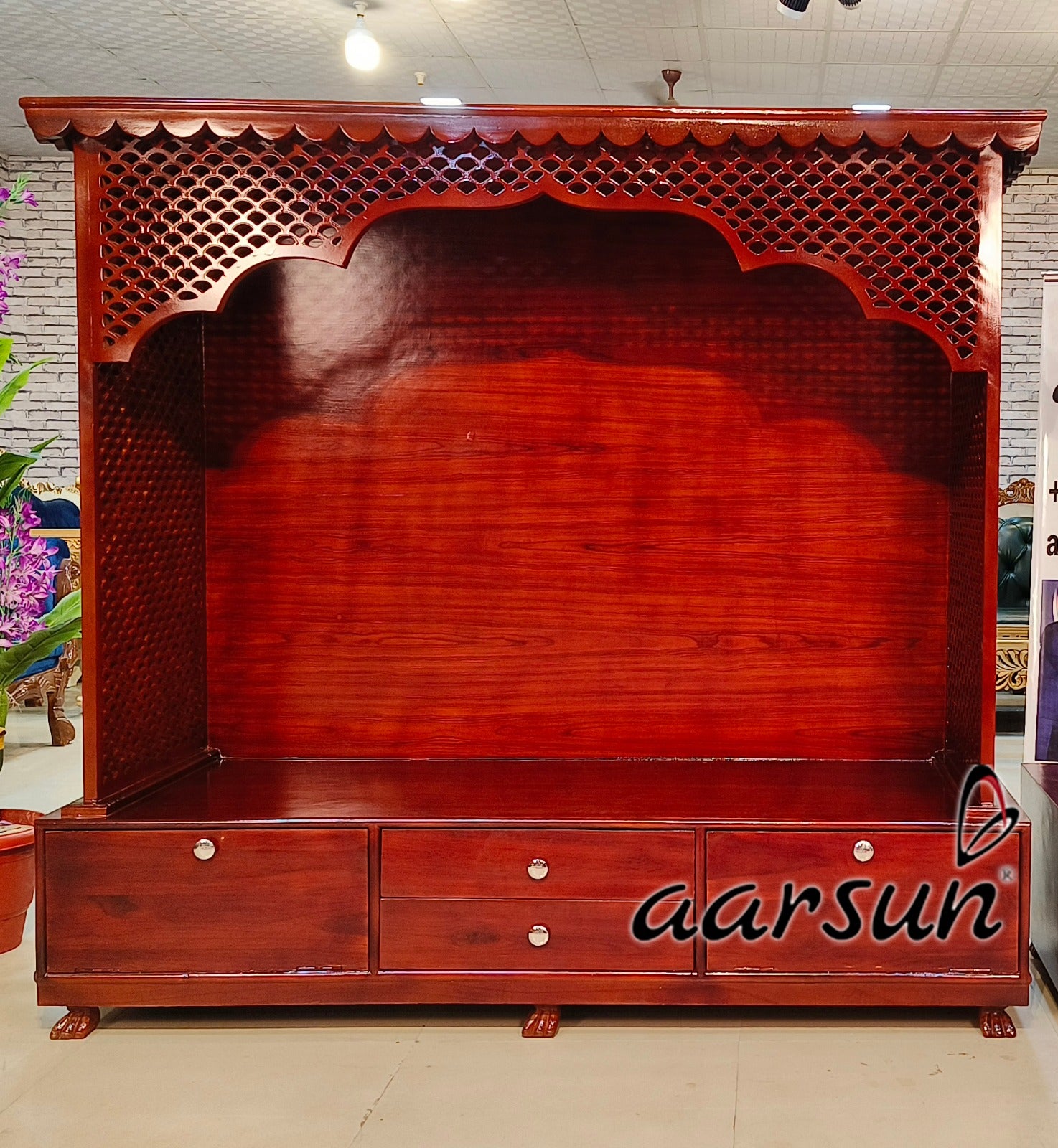 Modern Pooja Mandir for home Wooden Jali design