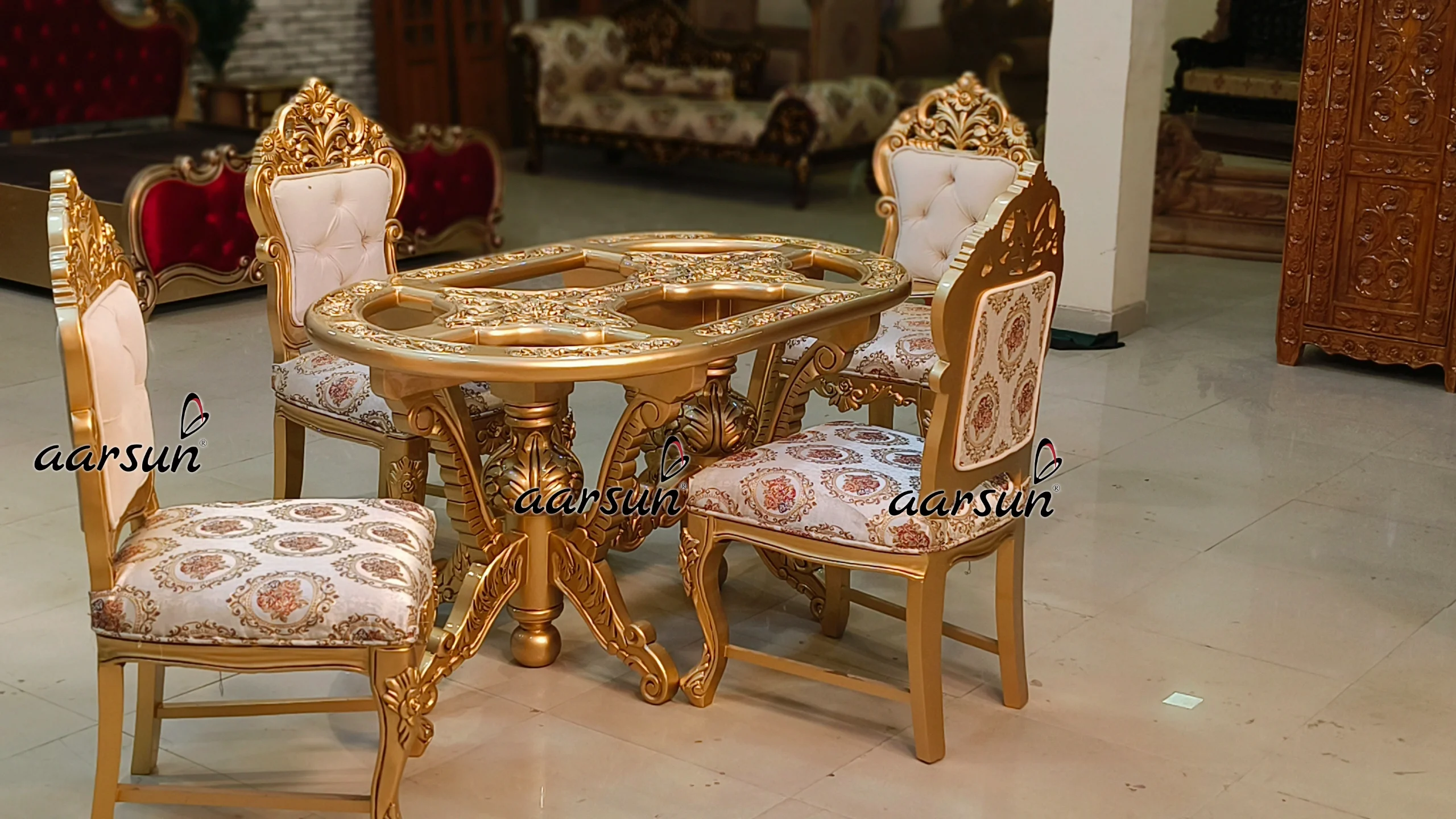 4 Seater footybites Antique Gold Dining Set  2025