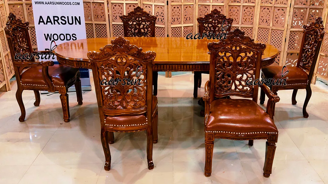 6 Seater ipchicken Dining Set in Teak Wood Teak Glossy Finish 2025