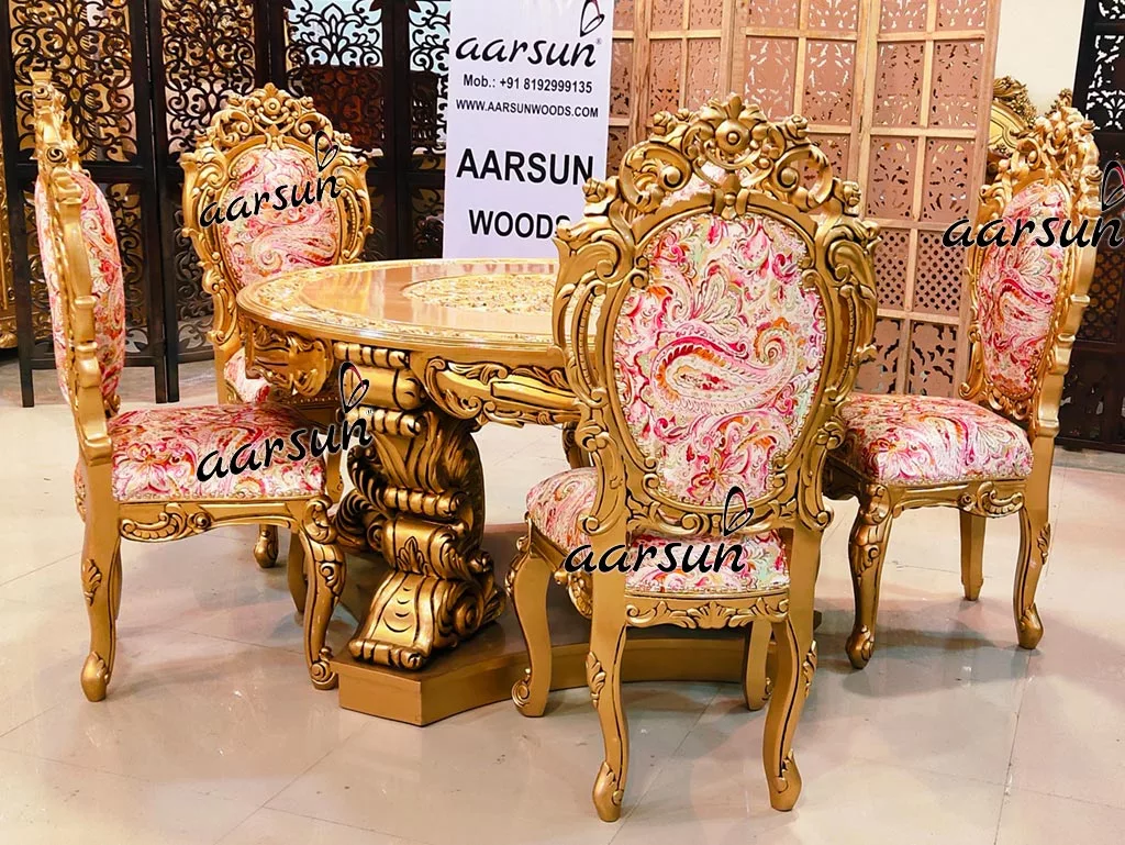 6 Seater zap2it Round Dining Set with Double Carved Chairs 2025