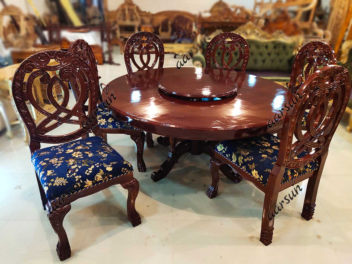 6 Seater soup2day Round Dining Table Set Dark Brown Finish  2025