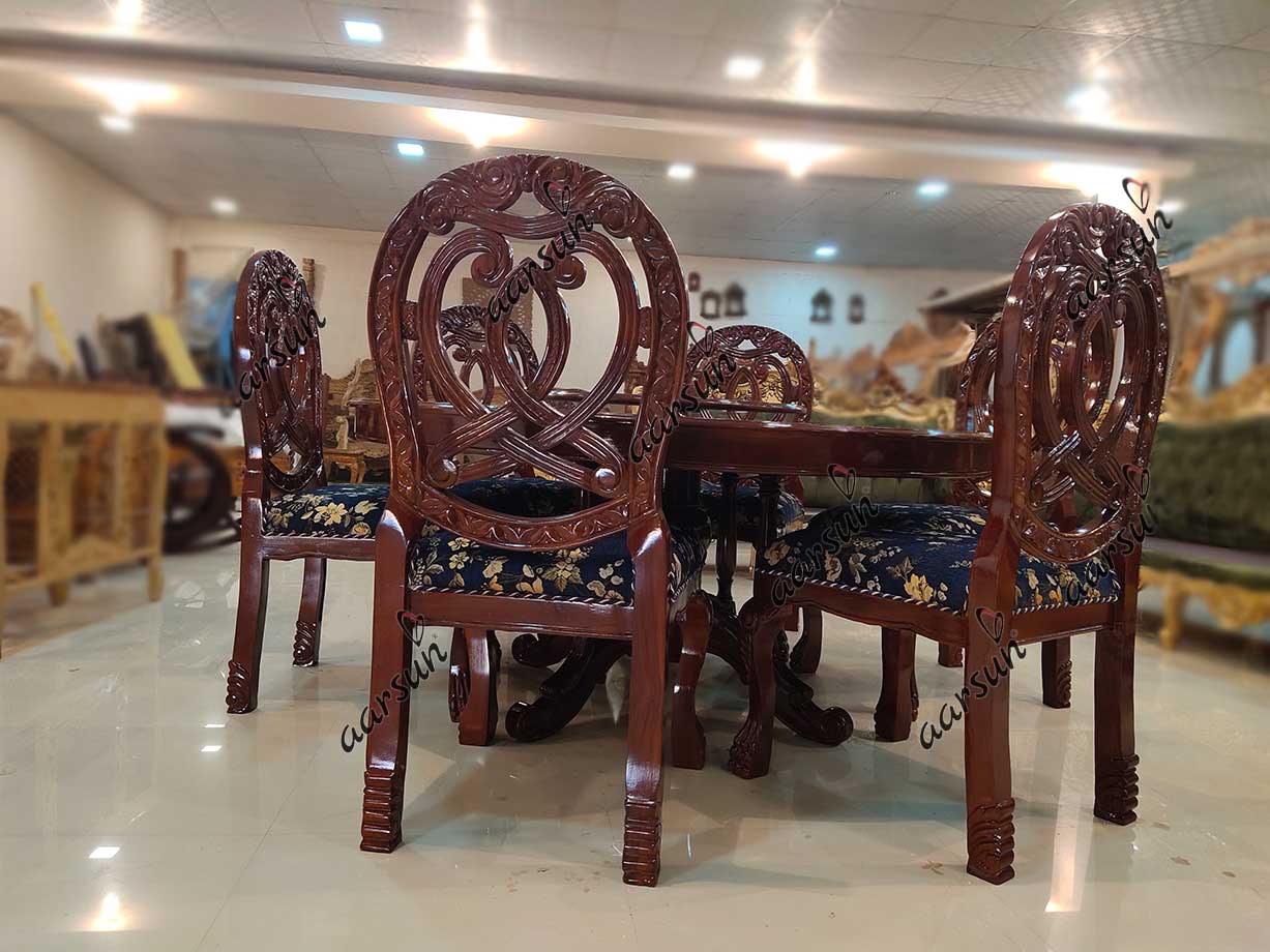 6 Seater soup2day Round Dining Table Set Dark Brown Finish  2025