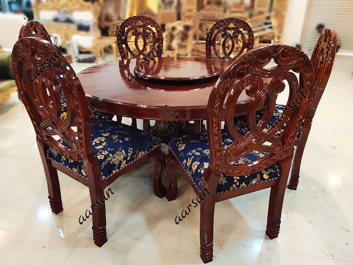 6 Seater soup2day Round Dining Table Set Dark Brown Finish  2025