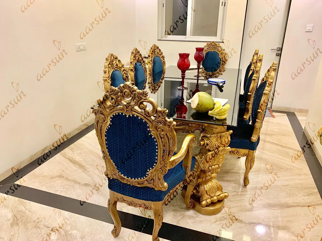 8 Seater 130point Teak Wood Dining Set with Royal Blue Fabric 2025