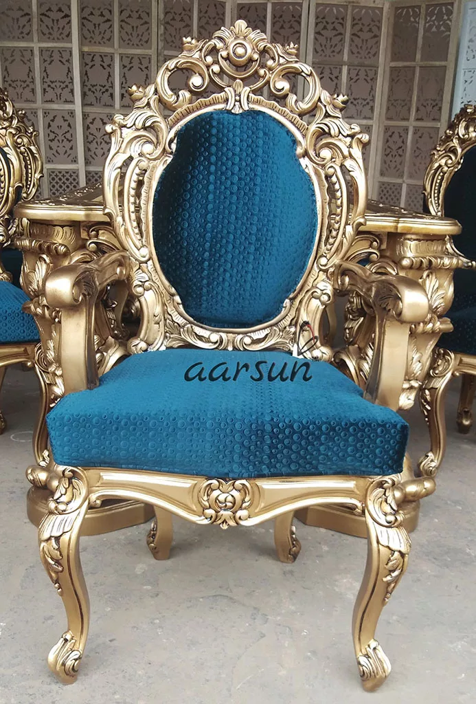 8 Seater 130point Teak Wood Dining Set with Royal Blue Fabric 2025