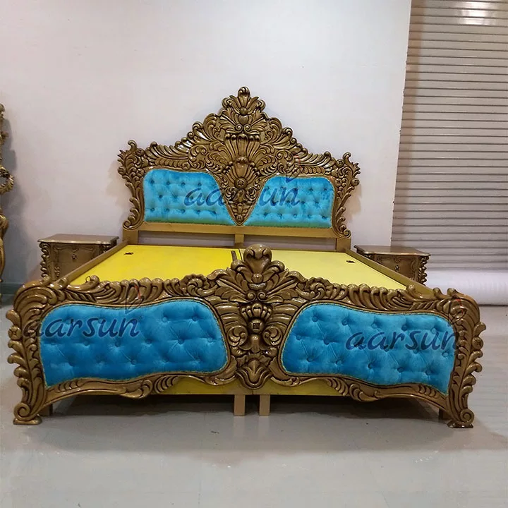 Baroque Style hdmovie2  Wooden Bed – Gold Polish  2025