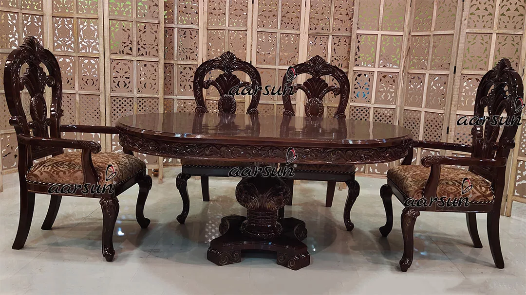 Double  Carved Dining Chairs with Oval Table 2025