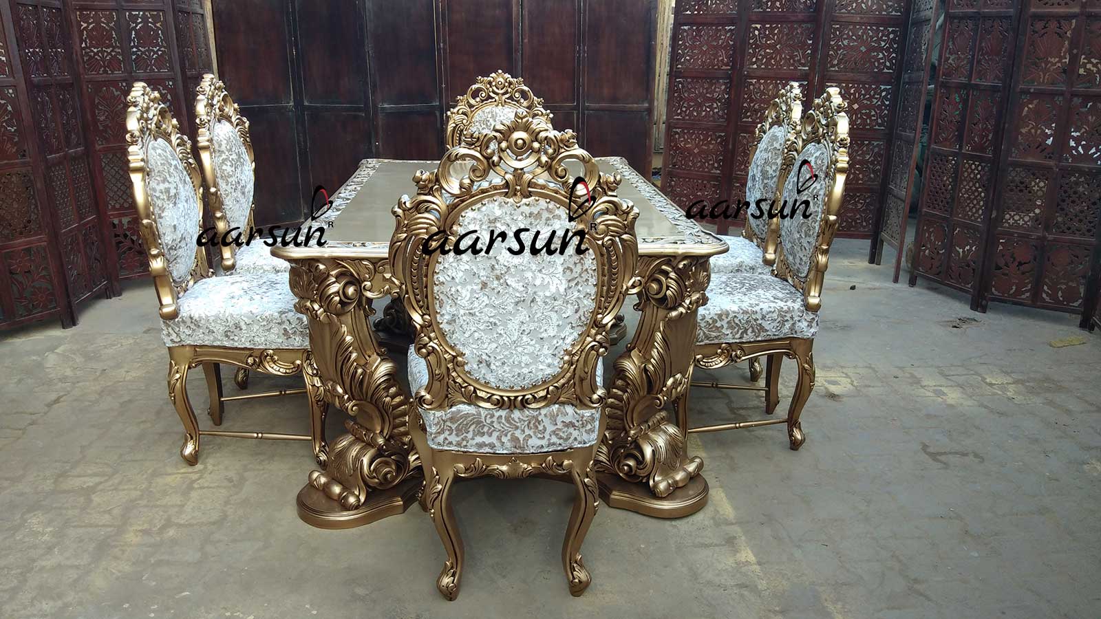 Dual flixwave  Carved Dining Set with Gold Polish  2025