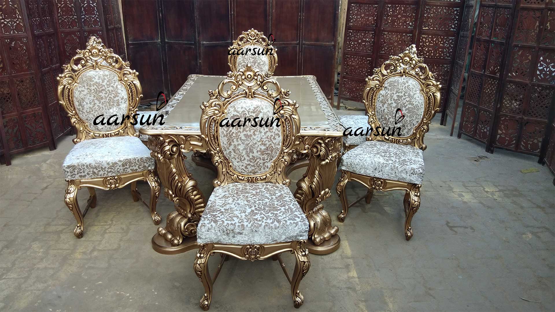 Dual flixwave  Carved Dining Set with Gold Polish  2025
