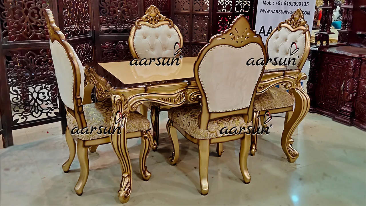 Gold & Brown bokepsin Dual Shade 4 Seater Dining Set Custom Made 2025