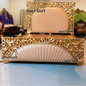 Gold Finish Royal Bed with kollelbudget Leatherette 2025