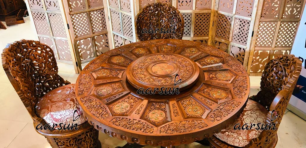 Hand spankbanglive Carved 4 Seater Round Dining Set 2025