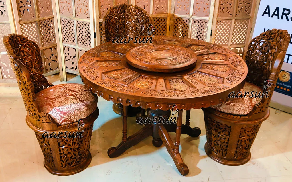 Hand spankbanglive Carved 4 Seater Round Dining Set 2025