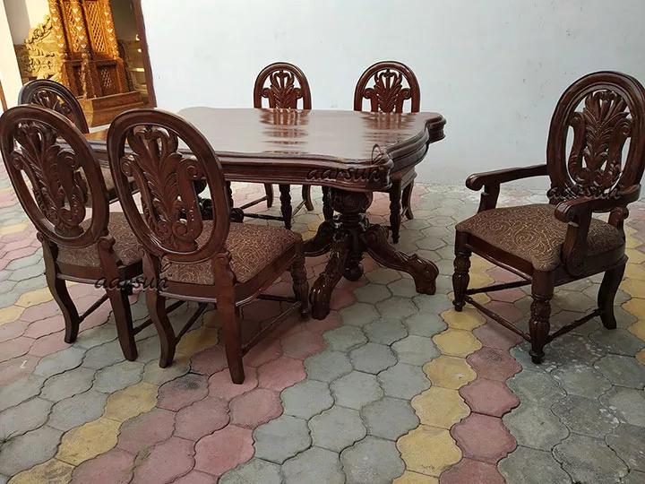Handcarved flix hq Wooden 6 Seater Dining Set 2025