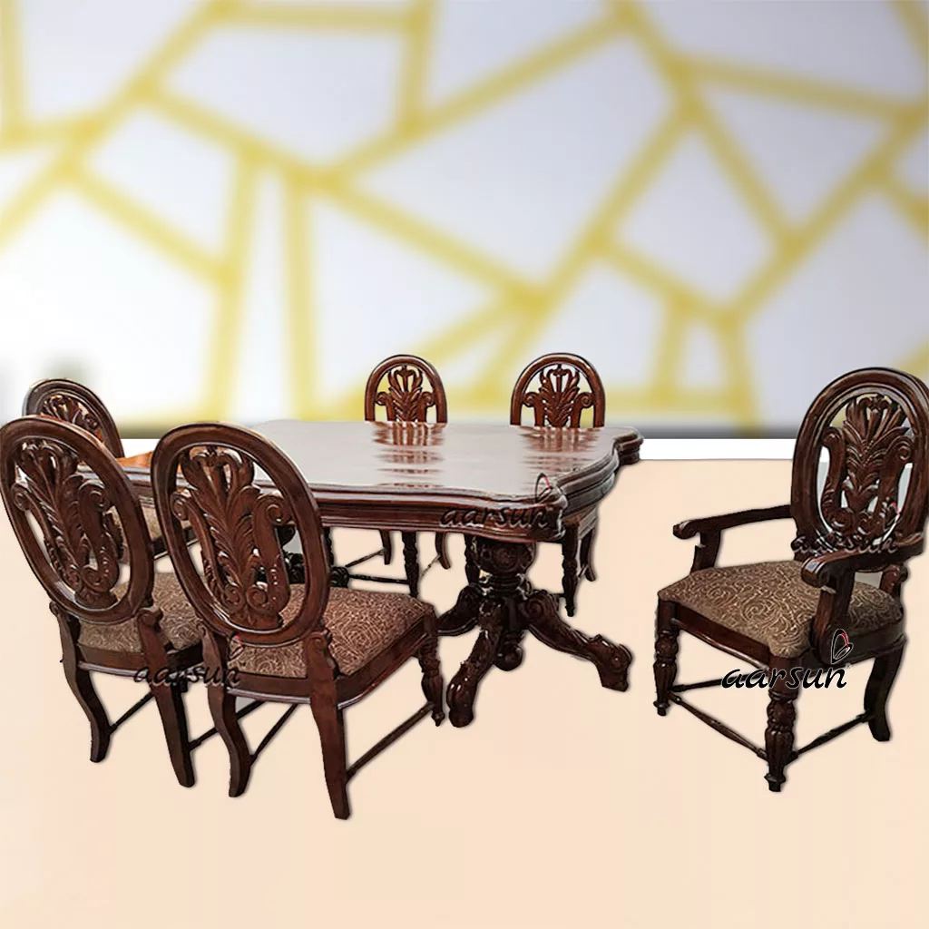 Handcarved flix hq Wooden 6 Seater Dining Set 2025