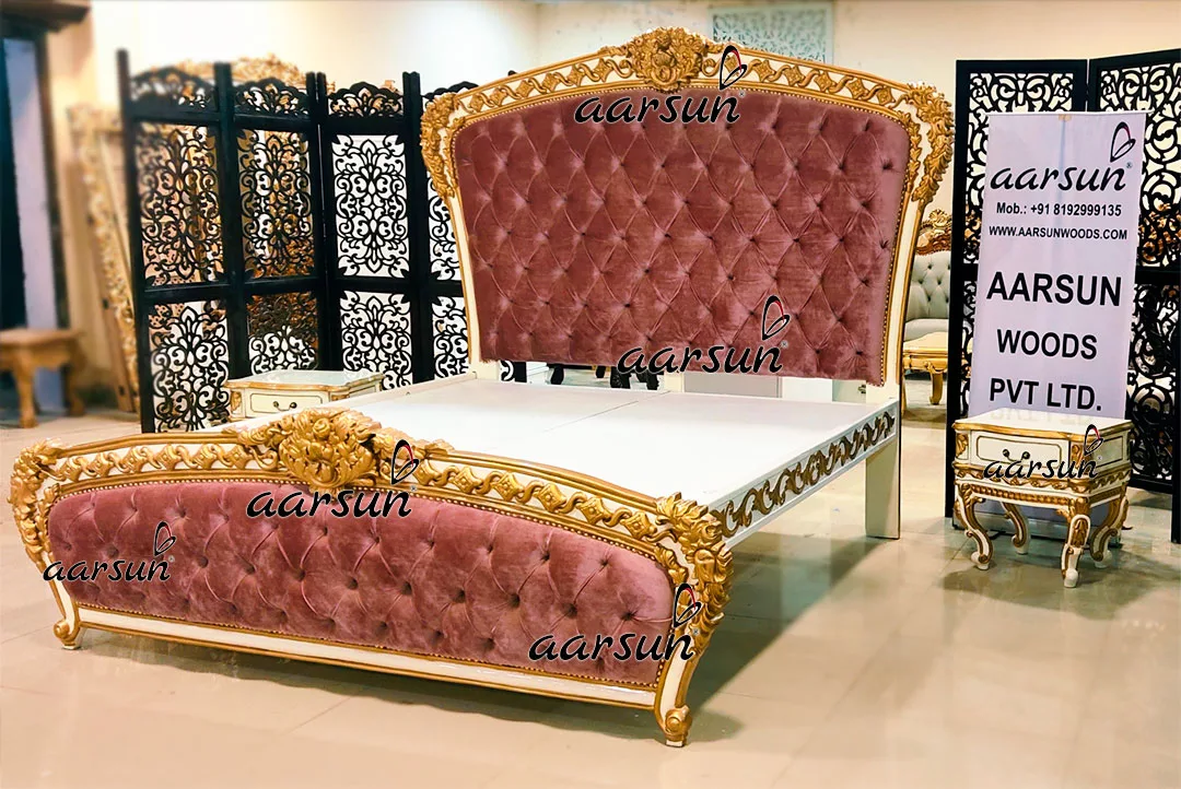 High Back torrentz2 Royal Bed in White & Gold with Contemporary Quilting  2025